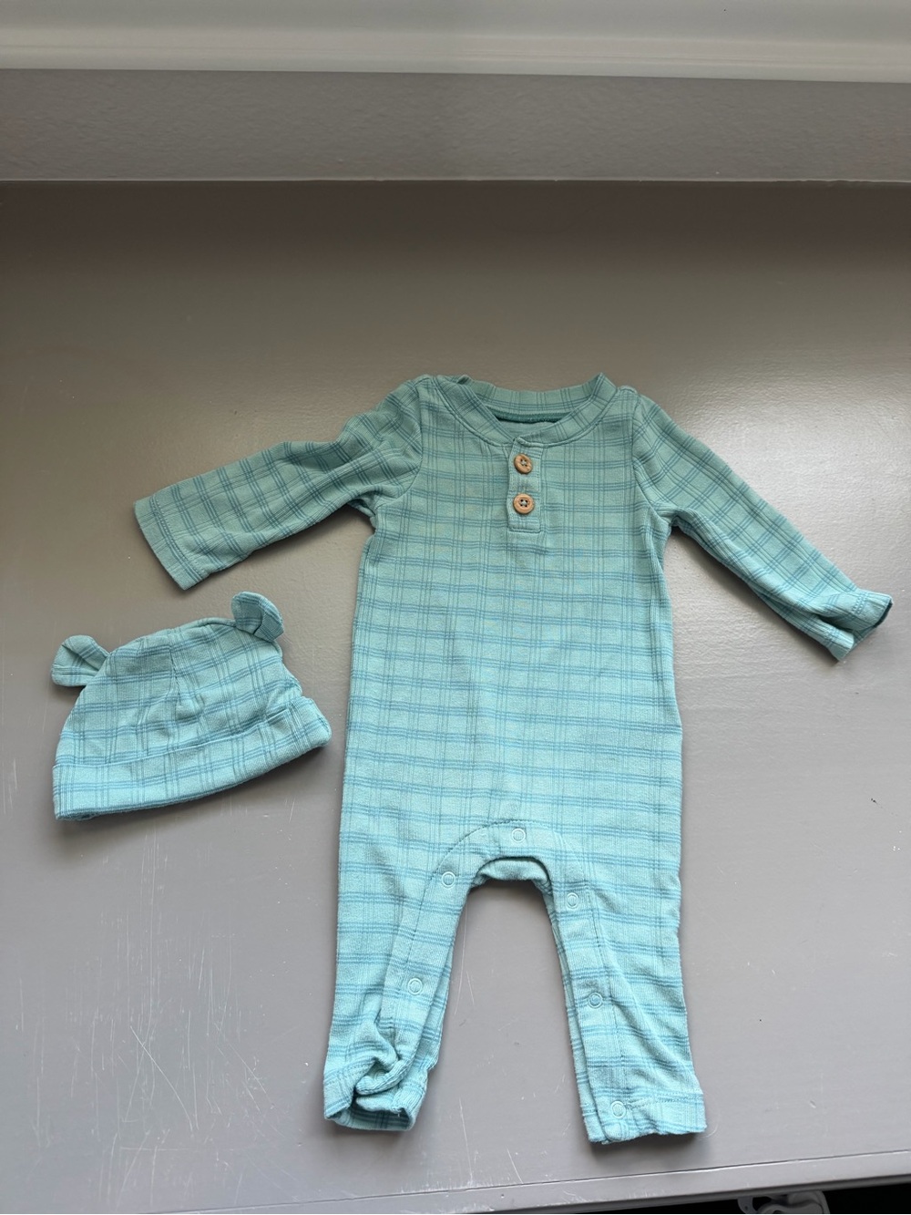 cloud island Plaid Long-Sleeve Baby One-Piece with Hat